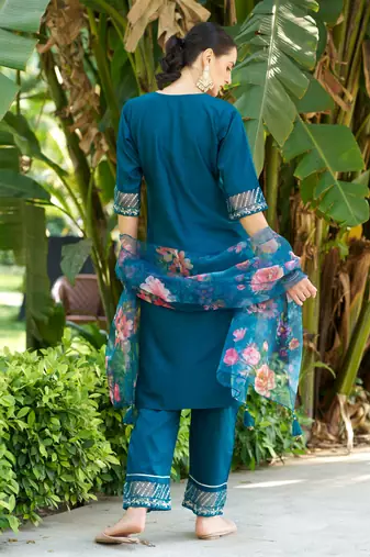  women kurta and pant sets cotton silk fabric
