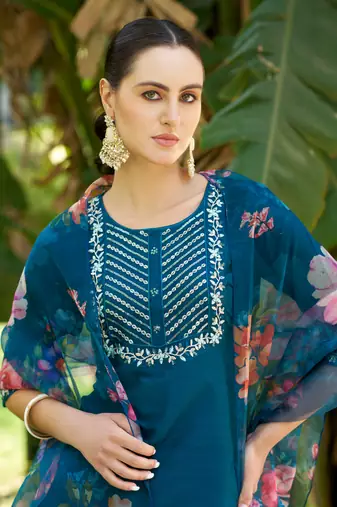  women kurta and pant sets cotton silk fabric