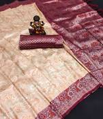 Koram Cream Kanjivaram Soft Silk Weaving Borders Havy Design Saree With Blouse For Women