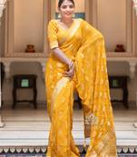 Banarasi Soft Silk Saree Set With Floral Butta Zari Work With Matching Jacquard Weave & Jacquard Border Blouse