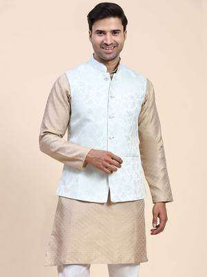 Aany's culture men's nehru jacket with digital print in cotton blend fabric 1