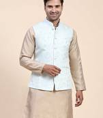 Aany's culture men's nehru jacket with digital print in cotton blend fabric