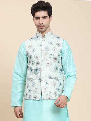 Aany's culture men's regular fit nehru jacket with mandarin collar digital printed kurta - viscose fabric 1