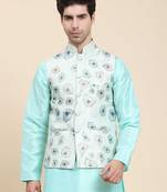 Aany's culture men's regular fit nehru jacket with mandarin collar digital printed kurta - viscose fabric