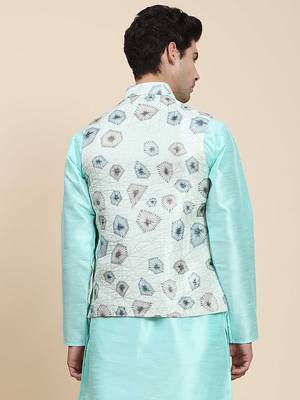 Aany's culture men's regular fit nehru jacket with mandarin collar digital printed kurta - viscose fabric 2