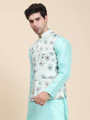 Aany's culture men's regular fit nehru jacket with mandarin collar digital printed kurta - viscose fabric 3