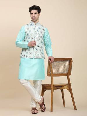 Aany's culture men's regular fit nehru jacket with mandarin collar digital printed kurta - viscose fabric 4