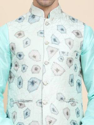 Aany's culture men's regular fit nehru jacket with mandarin collar digital printed kurta - viscose fabric 5