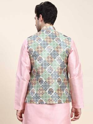 Aany's culture men's regular fit nehru jacket with mandarin collar digital printed kurta - viscose fabric 2