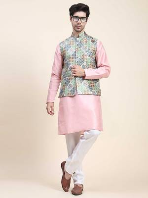 Aany's culture men's regular fit nehru jacket with mandarin collar digital printed kurta - viscose fabric 4