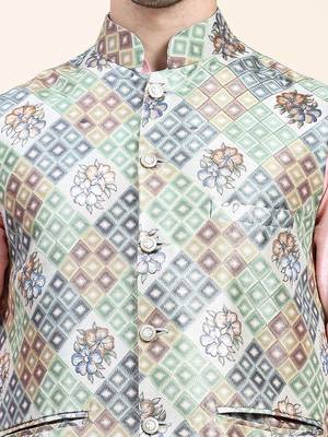 Aany's culture men's regular fit nehru jacket with mandarin collar digital printed kurta - viscose fabric 5