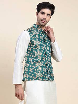 Aany's culture men's nehru jacket with digital print in cotton blend fabric 1
