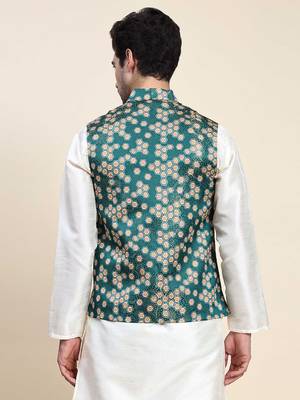 Aany's culture men's nehru jacket with digital print in cotton blend fabric 2