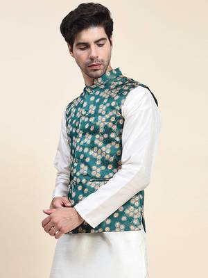Aany's culture men's nehru jacket with digital print in cotton blend fabric 3