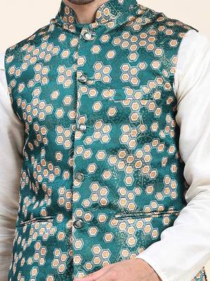 Aany's culture men's nehru jacket with digital print in cotton blend fabric 5