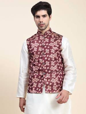 Aany's culture men's nehru jacket with digital print in cotton blend fabric 1