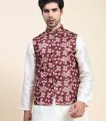 Aany's culture men's nehru jacket with digital print in cotton blend fabric