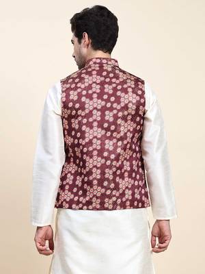 Aany's culture men's nehru jacket with digital print in cotton blend fabric 2