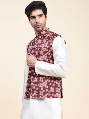 Aany's culture men's nehru jacket with digital print in cotton blend fabric 3