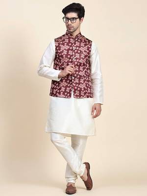 Aany's culture men's nehru jacket with digital print in cotton blend fabric 4