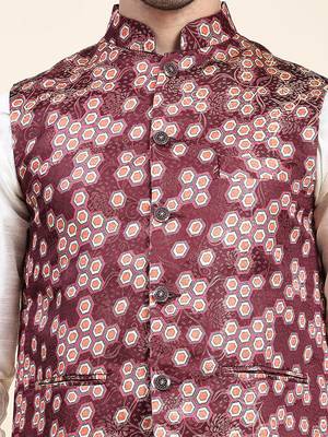 Aany's culture men's nehru jacket with digital print in cotton blend fabric 5