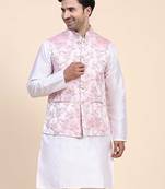 Aany's culture men's nehru jacket with digital print in cotton blend fabric