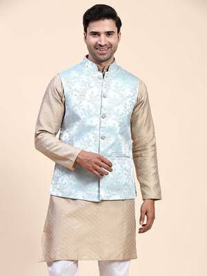Aany's culture men's nehru jacket with digital print in cotton blend fabric 1