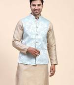 Aany's culture men's nehru jacket with digital print in cotton blend fabric