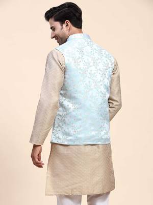 Aany's culture men's nehru jacket with digital print in cotton blend fabric 2