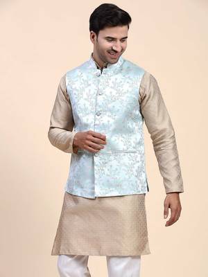 Aany's culture men's nehru jacket with digital print in cotton blend fabric 3
