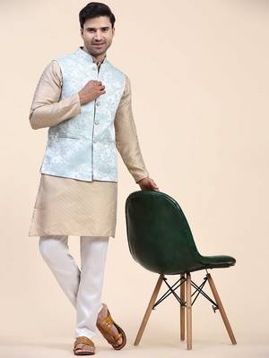 Aany's culture men's nehru jacket with digital print in cotton blend fabric 4