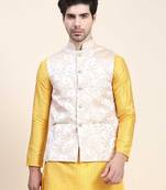 Aany's culture men's nehru jacket with digital print in cotton blend fabric