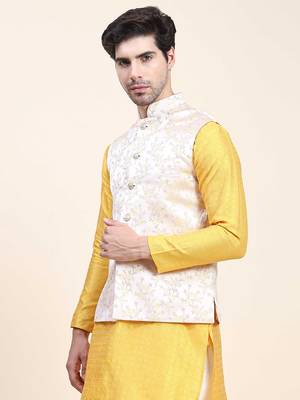 Aany's culture men's nehru jacket with digital print in cotton blend fabric 3