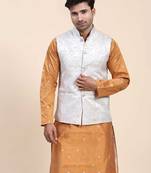 Aany's culture men's nehru jacket with digital print in cotton blend fabric