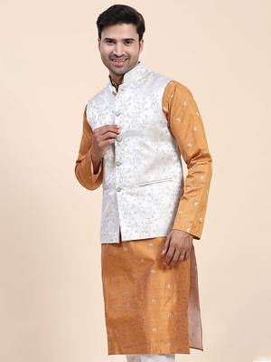 Aany's culture men's nehru jacket with digital print in cotton blend fabric 3