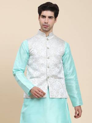 Aany's culture men's nehru jacket with digital print in cotton blend fabric 1
