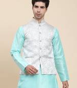 Aany's culture men's nehru jacket with digital print in cotton blend fabric