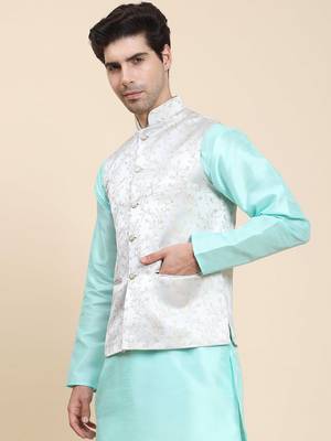 Aany's culture men's nehru jacket with digital print in cotton blend fabric 3