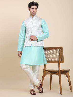 Aany's culture men's nehru jacket with digital print in cotton blend fabric 4