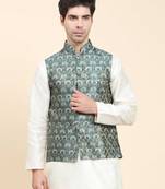 Aany's culture men's nehru jacket with digital print in cotton blend fabric