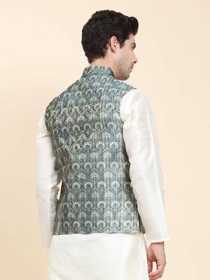 Aany's culture men's nehru jacket with digital print in cotton blend fabric 2