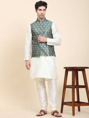 Aany's culture men's nehru jacket with digital print in cotton blend fabric 4
