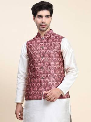 Aany's culture men's nehru jacket with digital print in cotton blend fabric 1