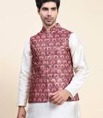 Aany's culture men's nehru jacket with digital print in cotton blend fabric