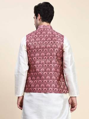 Aany's culture men's nehru jacket with digital print in cotton blend fabric 2