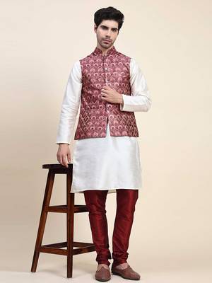 Aany's culture men's nehru jacket with digital print in cotton blend fabric 4