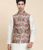 Aany's culture men's nehru jacket with digital print in cotton blend fabric
