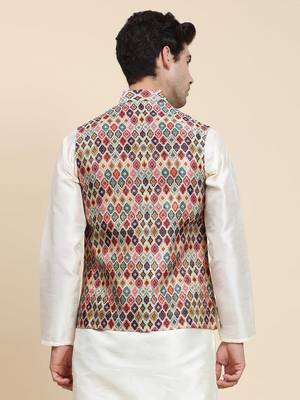 Aany's culture men's nehru jacket with digital print in cotton blend fabric 2