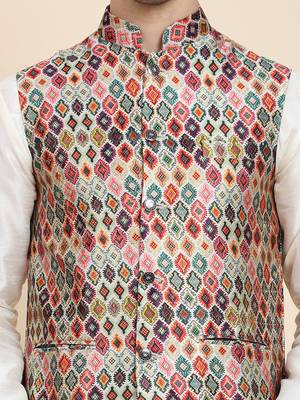 Aany's culture men's nehru jacket with digital print in cotton blend fabric 5