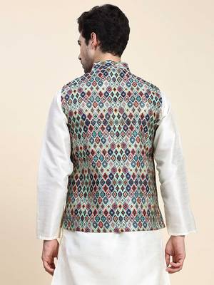 Aany's culture men's nehru jacket with digital print in cotton blend fabric 2